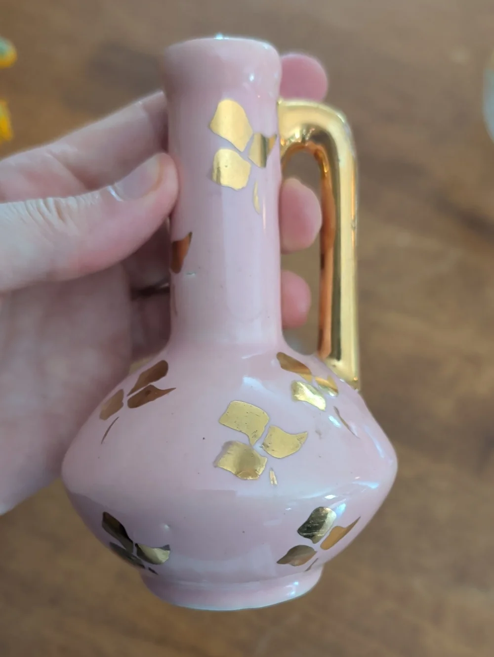 Pink Ceramic Pitcher with Gold Leaf Accents